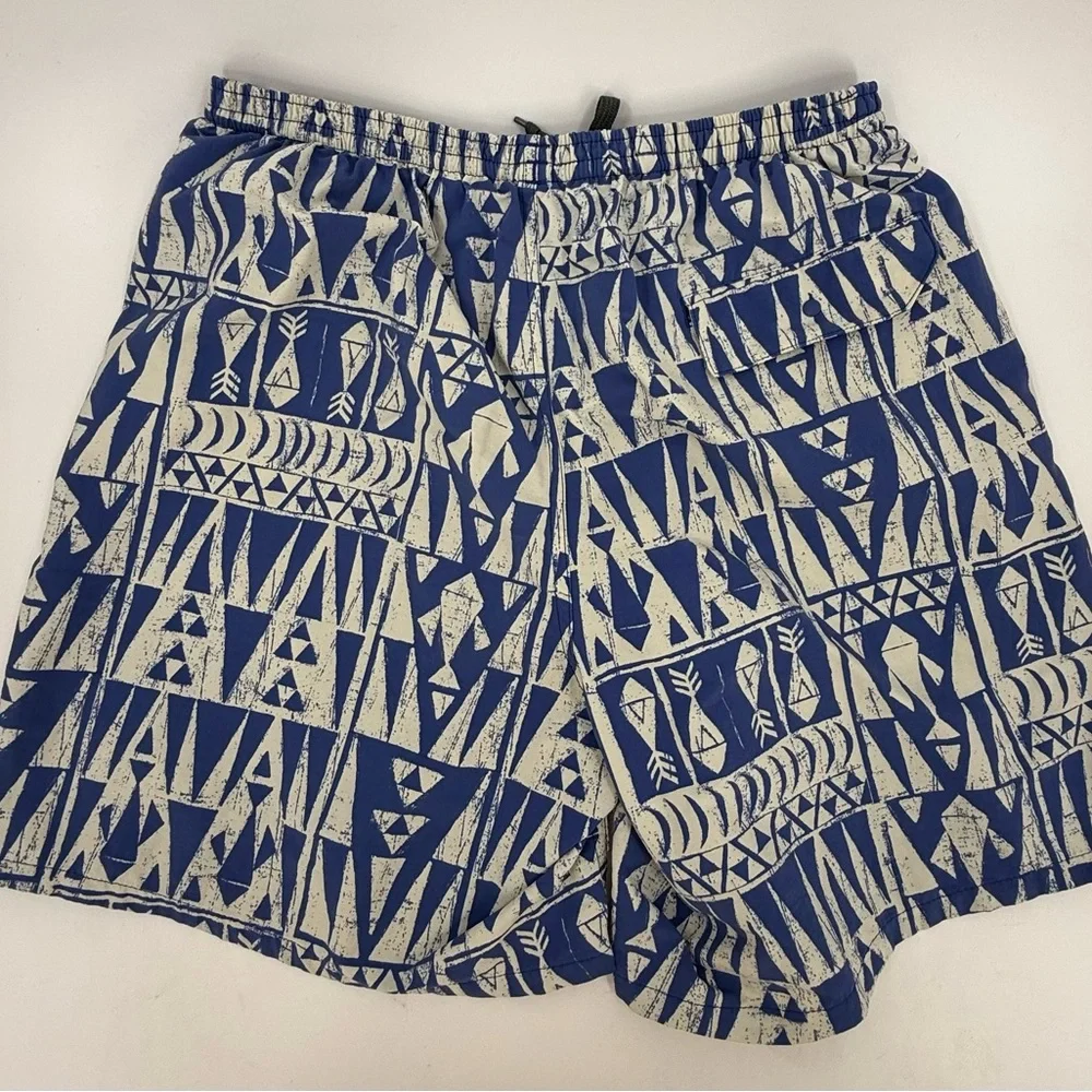 Patagonia White & Blue Baggies Mens Sz Small Tribal Aztec Geometric Print Lined‎